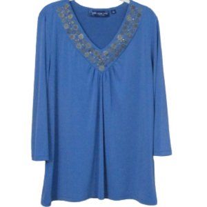 Susan Graver Style Blue Embellished Top L